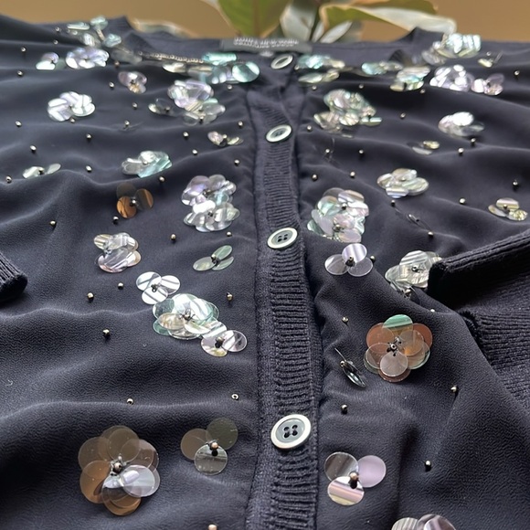 Vintage Floral Paillettes Sequin Cardigan, Size: 1X circa 2008 - Picture 4 of 17